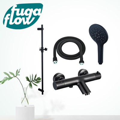 FugaFlow Eccelente Sobrado Badkamer badkraan met glijstangset met ronde handdouche, metalen doucheslang zwart mat - Black Friday -