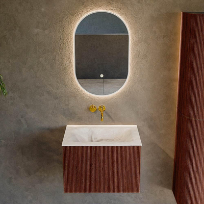 Ensemble de meuble de salle de bain Mondiaz KURVE-DLUX - 60x46x40cm - 1 tiroir - lavabo en solid surface - milieu - sans trou de robinet - Ruby