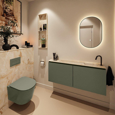 MONDIAZ TURE-DLUX Meuble toilette - 120cm - Army - EDEN - vasque Frappe - position droite - 1 trou de robinet