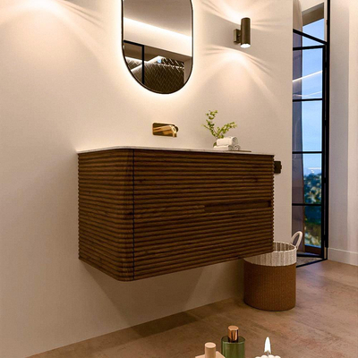 Mondiaz CIRO-DLUX Badkamermeubelset - 90x45x50cm - Solid surface wastafel Glace - 1 wasbak Midden - zonder kraangaten - 2 lades - Dusk