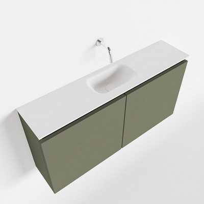 MONDIAZ TURE Toiletmeubel 100x23x50cm met 0 kraangaten 2 deuren army mat Wastafel Eden midden Solid Surface Wit