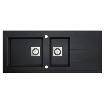 GO by Van Marcke Molto évier encastrable en matériau composite avec 2 bacs avec égouttoir 1170 x 500 mm avec bonde manuelle carrée réversible noir