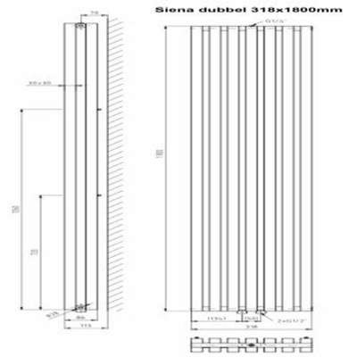 Plieger Siena radiateur design vertical double 1800x318mm 1096W blanc