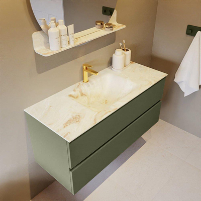 MONDIAZ VICA-DLUX Ensemble meuble de salle de bains - 110cm - meuble bas army - 2 tiroirs - lavabo encastré cloud centré - 1 trou de robinet - version haute 60cm - frape