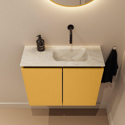 MONDIAZ TURE-DLUX Meuble toilette - 60cm - Ocher - EDEN - vasque Ostra - position droite - sans trou de robinet