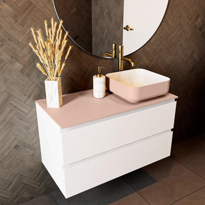 Mondiaz TOP 46 Topblad - 90x46x0.9cm - geschikt voor afdekplaat - Solid surface - Rosee