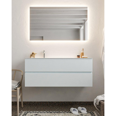 Mondiaz VICA ensemble de meuble de salle de bain - 120cm - meuble sous-vasque argile - 2 tiroirs - lavabo lune gauche - 1 trou de robinet - miroir LED - version XL 60cm de haut