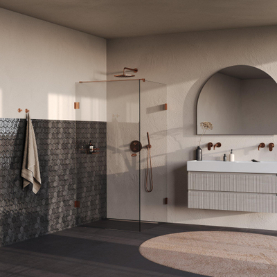 BRAUER Void Carving Douchecabine - 100x100x200cm - draaideur - glascoating - omkeerbaar - helder glas - geborsteld koper PVD