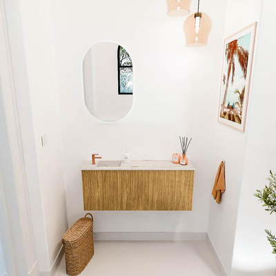 Mondiaz JOYA-DLUX 100cm toiletmeubel - kleur Oak - Wastafel FAYE positie Links 1 kraangat kleur Nata.