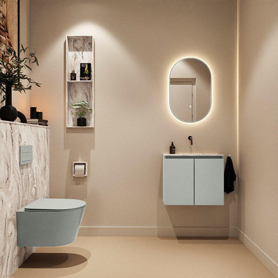 MONDIAZ TURE-DLUX Meuble toilette - 60cm - Greey - EDEN - vasque Glace - position centrale - sans trou de robinet
