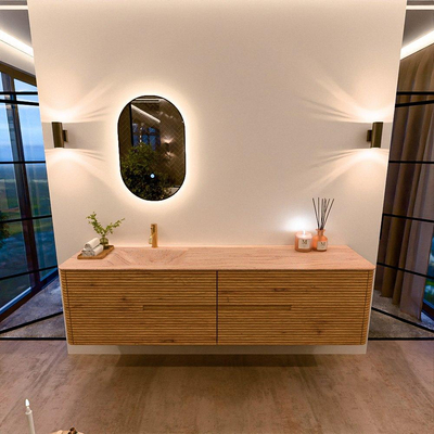 Mondiaz CIRO-DLUX Meuble de salle de bains - 190x45x50cm - Plan-vasque Solid surface Saba - 1 vasque à gauche - 1 trou de robinet - 4 tiroirs - Chêne