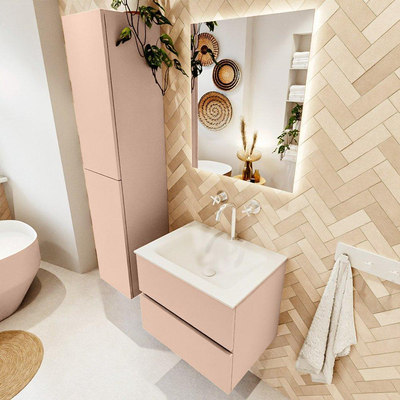 Mondiaz VICA Ensemble de meuble de salle de bain - 60cm - meuble sous lavabo rosee - 2 tiroirs - lavabo cloud milieu - 1 trou de robinet - version haute de 60cm - talc