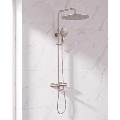 FugaFlow Eccelente Sobrado Regendoucheset - thermostatisch - 30cm hoofddouche - metalen slang - ronde handdouche - draaibare baduitloop - Geborsteld RVS PVD