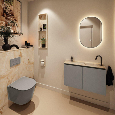 MONDIAZ TURE-DLUX Meuble toilette - 80cm - Smoke - EDEN - vasque Frappe - position droite - 1 trou de robinet