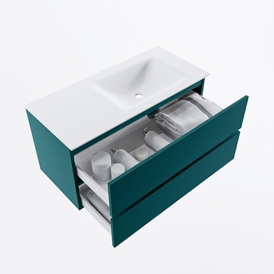 Mondiaz VICA ensemble de meuble de salle de bain - 100cm - meuble sous-vasque smag - 2 tiroirs - lavabo cloud droite - sans trous de robinet - version haute de 60cm - talc