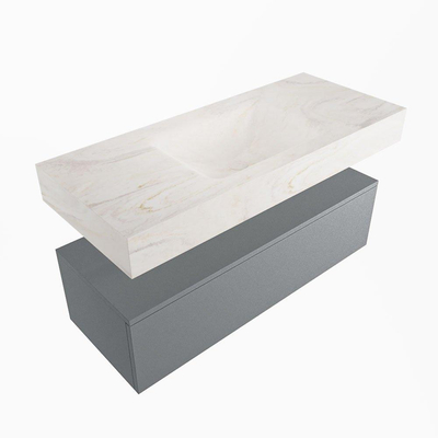 Mondiaz ALAN-DLUX Ensemble de meuble - 110cm - meuble Plata mat - 1 tiroir - Lavabo Cloud Ostra suspendu - vasque Centre - 0 trous de robinet