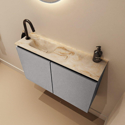 MONDIAZ TURE-DLUX Meuble toilette - 80cm - Plata - EDEN - vasque Frappe - position gauche - 1 trou de robinet