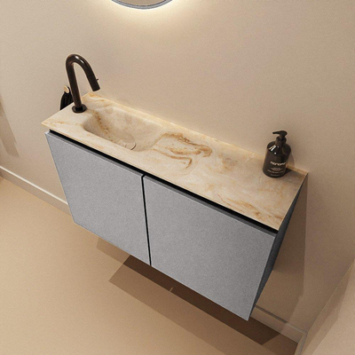 MONDIAZ TURE-DLUX Meuble WC 80cm Plata. EDEN lavabo Frappe position gauche. Avec 1 trou de robinet.