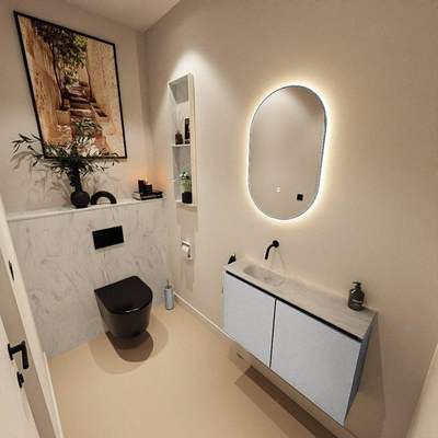 MONDIAZ TURE-DLUX meuble WC 80 cm Plata. Lavabo EDEN Opalo position gauche. Sans trou de robinet.