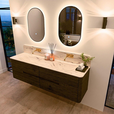 Mondiaz CIRO-DLUX Badkamermeubelset - 170x45x50cm - Solid surface wastafel Nata - 2 wasbak Dubbel - zonder kraangaten - 4 lades - Shadow
