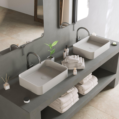 Ideavit Solidthin opbouw wastafel 50x35x12.5cm rechthoek 0 kraangaten 1 wasbak Solid surface wit