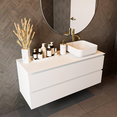 MONDIAZ TOP 46 Talc Solid surface plateau / topplaat 121cm Dikte blad 0.9cm Blad geschikt voor afdekplaat | waskom
