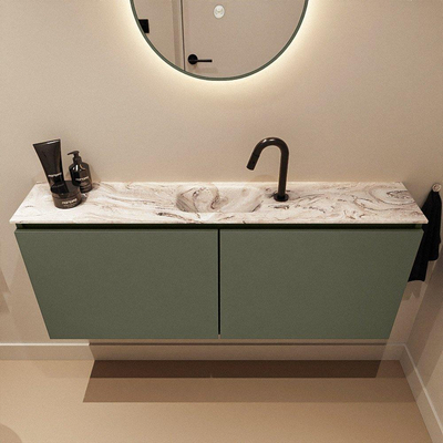 MONDIAZ TURE-DLUX Meuble toilette - 120cm - Army - EDEN - vasque Glace - position centrale - 1 trou de robinet