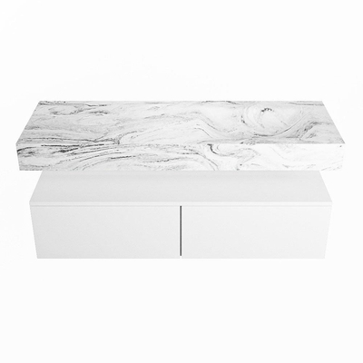 Mondiaz ALAN-DLUX Ensemble de meuble - 130cm - meuble Talc mat - 2 tiroirs - Lavabo Cloud Glace suspendu - vasque Droite - 0 trous de robinet