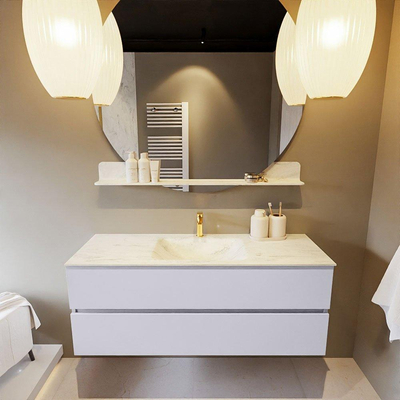 Mondiaz VICA-DLUX ensemble de meuble de salle de bain - 130cm - meuble sous-vasque cale - 2 tiroirs - lavabo encastré cloud milieu - 1 trou de robinet - version haute de 60cm - opalo