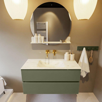 Mondiaz VICA-DLUX ensemble de meuble de salle de bain - 100cm - meuble sous-vasque armée - 2 tiroirs - lavabo encastré nuage milieu - sans trous de robinet - version haute de 60cm - opalo