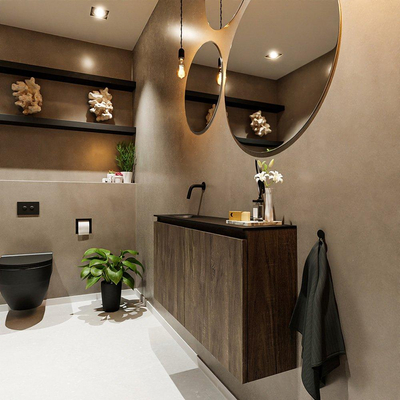MONDIAZ TURE Kit lave-mains - 100x23x50cm - 0 trou de robinet - 2 portes - marron foncé mat - lavabo à gauche - Solid Surface Noir