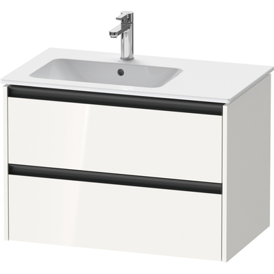 Duravit Ketho 2 wastafelonderbouwkast met 2 laden voor waskom links 81x48x54.9cm met grepen antraciet hoogglans wit