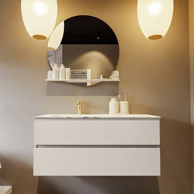 Mondiaz VICA-DLUX Ensemble de meuble de salle de bain - 110cm - meuble sous-vasque lin - 2 tiroirs - lavabo encastrée nuage gauche - 1 trou de robinet - version haute de 60cm - glace