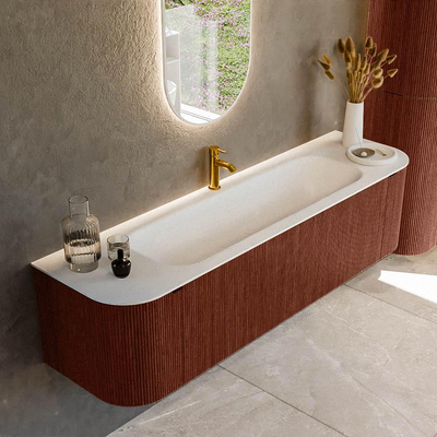 Mondiaz KURVE Badkamermeubelset - 170x46x40cm - 1 lade - 2 deuren - wastafel solid surface - midden - 1 kraangat - Ruby