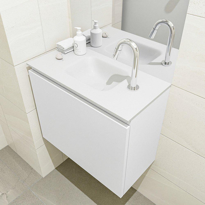 MONDIAZ OLAN Toiletmeubel 60x30x40cm met 1 kraangaten 1 lades talc mat Wastafel Lex midden Solid Surface Wit