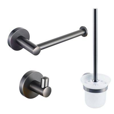 Fortifura Calvi Toiletset - toiletborstelhouder - open - handdoekhaak - toiletrolhouder - zonder klep - geborsteld gunmetal (antraciet)
