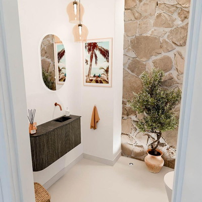 Mondiaz JOYA-DLUX 81.6cm toiletmeubel - ronding links kleur Shadow - Wastafel FAYE positie Rechts Zonder kraangat kleur Lava.