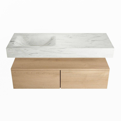 MONDIAZ ALAN - DLUX Badkamermeubelset - 120cm - onderkast - Washed Oak - 2 lades - vrijhangende wastafel - wasbak links - 1 kraangat - Opalo