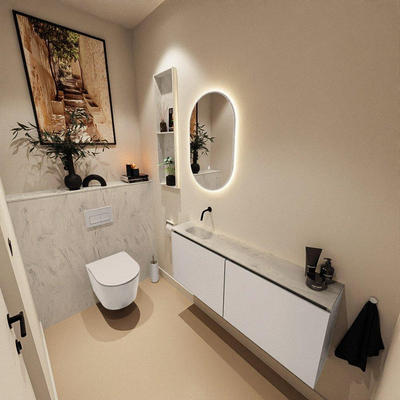 MONDIAZ TURE-DLUX 120cm toiletmeubel Linen. EDEN wastafel Opalo positie links. Zonder kraangat.