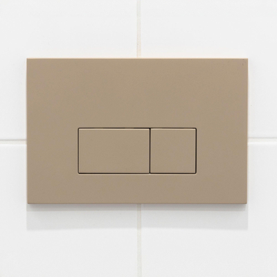 Pack WC QeramiQ Dely Swirl Compact - réservoir encastrable Geberit UP320 - avec bâti-support Burda - abattant slim - plaque de commande en plastique taupe - boutons rectangulaires - blanc brillant