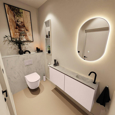 MONDIAZ TURE-DLUX Meuble WC 120 cm Rosee. Lavabo EDEN Opalo position droite. Avec 1 trou de robinet.