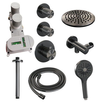 BRAUER Gunmetal Carving inbouw regendoucheset – Ø20 cm hoofddouche – ronde handdouche – vaste douchehouder
