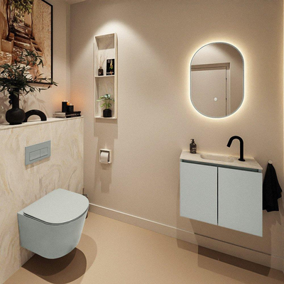 MONDIAZ TURE-DLUX Meuble toilette - 60cm - Greey - EDEN - vasque Ostra - position centrale - 1 trou de robinet