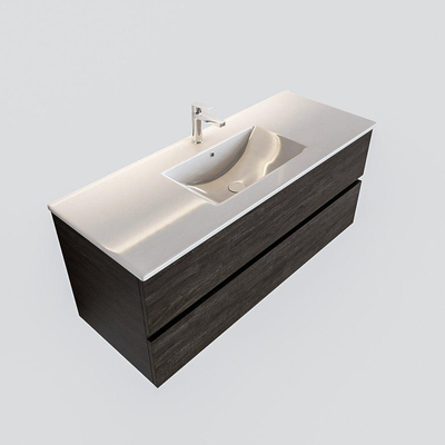 MONDIAZ VICA Ensemble de meuble salle de bain - 120cm - 2 tiroirs - lavabo Denia central - 1 trou de robinet - céramique marron foncé