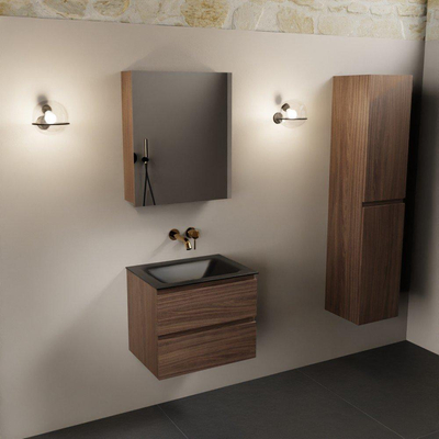 Mondiaz AIVY Ensemble de meuble - 60x45x50cm - 0 trous de robinet - 1 vasque Urban Solid surface - Centre - 2 tiroirs - avec armoire de toilette - Melamine Mocha