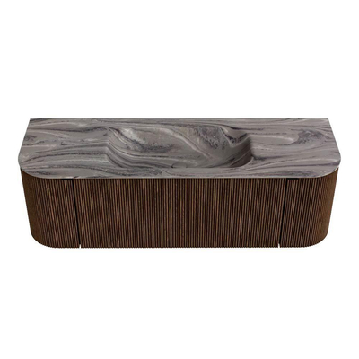 MONDIAZ KURVE-DLUX Meuble de salle de bains 140cm arrondi Gauche + Droite couleur Walnut avec 1 tiroir et 2 portes. Lavabo BIG SMALL Central sans trou de robinet Sombra.