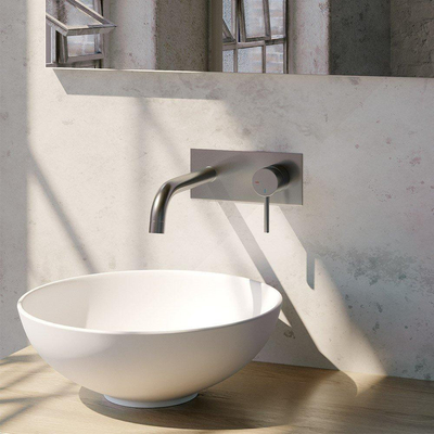 BRAUER Brushed Edition Wastafelmengkraan inbouw - gebogen uitloop links - hendel middel dik - inclusief inbouwdeel - afdekplaat - model E 1 - PVD - geborsteld RVS