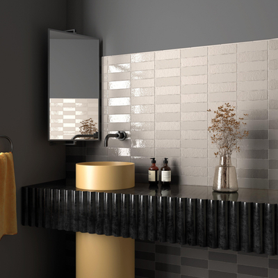 SAMPLE Terravito Nocino wandtegel - 6x18.6cm - Morchella mat (grijs)