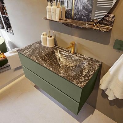 Mondiaz VICA-DLUX Ensemble de meuble de salle de bain - 100cm - meuble sous-vasque armée - 2 tiroirs - lavabo encastré nuage droite - 1 trou de robinet - version haute 60cm - lave