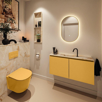 MONDIAZ TURE-DLUX Meuble toilette - 100cm - Ocher - EDEN - vasque Frappe - position centrale - 1 trou de robinet